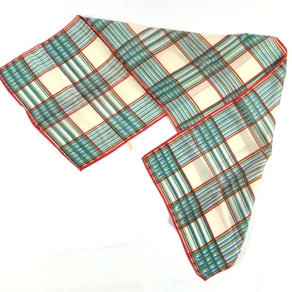 Vintage Japanese plaid oblong scarf - cream, red, green, blue